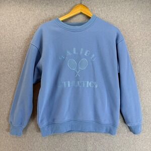 House of Spence Malibu Athletics Sweatshirt Sky Blue Tennis Club Prep Size Small